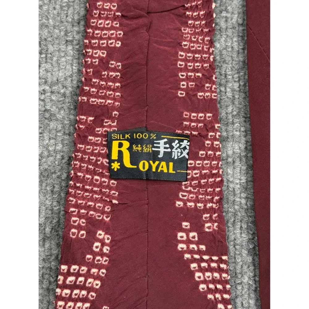 Royal Burgundy Silk Textured Shibori Pattern Necktie Mens Wide Silk Tie